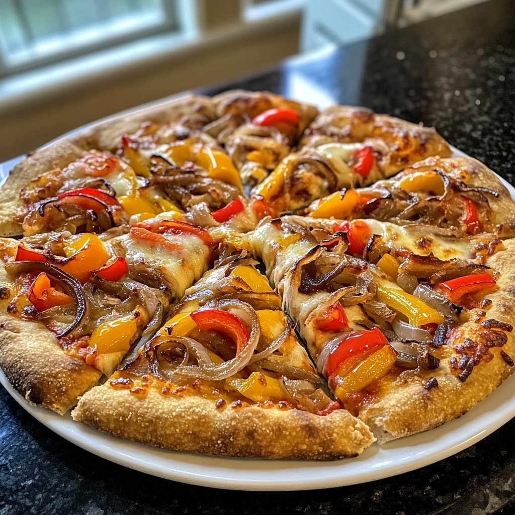 Pizza mit Paprika und Zwiebeln